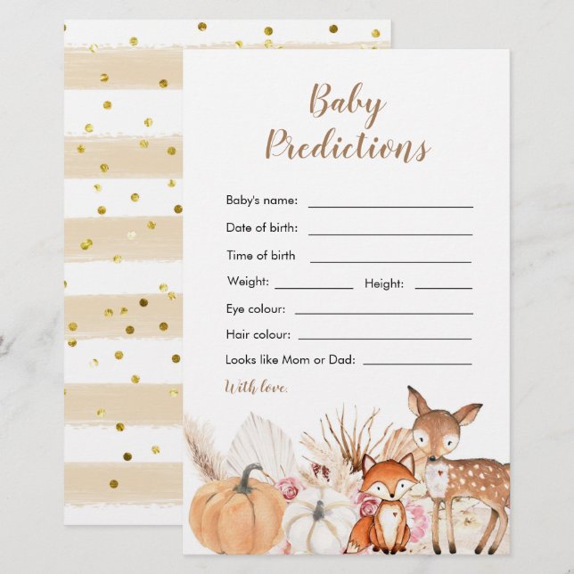 Tarjeta de predicción para bebé Boho Woodland Pump (Anverso / Reverso)