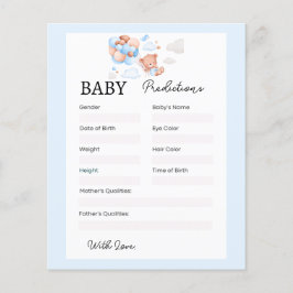 Tarjeta de predicciones Baby Shower Blue Teddy Bea