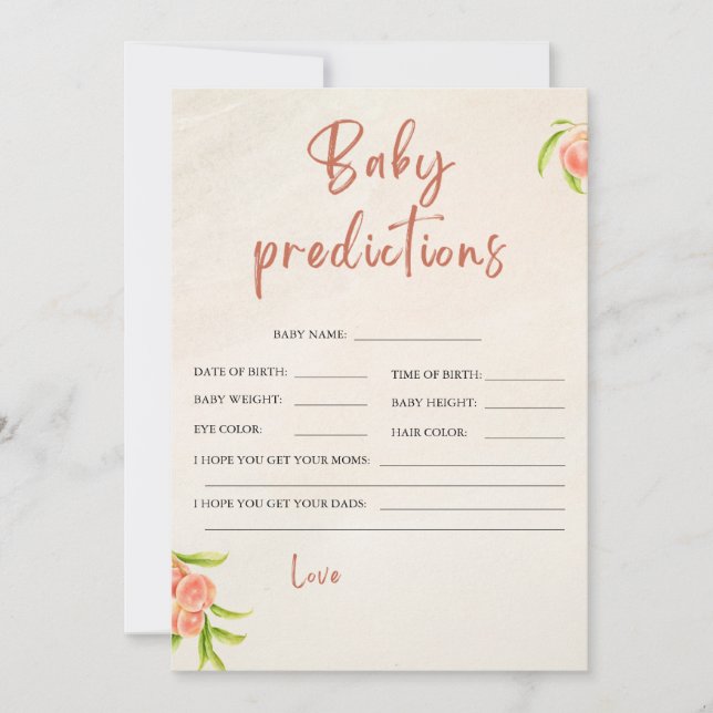 Tarjeta de predicciones Baby Shower de Peach (Anverso)