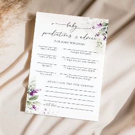 Tarjeta de predicciones Baby Shower de Purple Gree