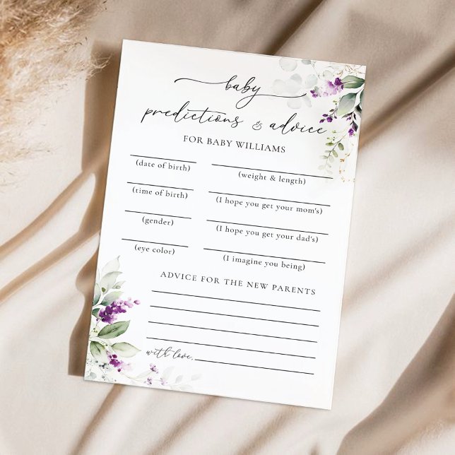 Tarjeta de predicciones Baby Shower de Purple Gree (Subido por el creador)