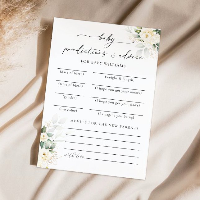 Tarjeta de predicciones Baby Shower de White Roses (Subido por el creador)
