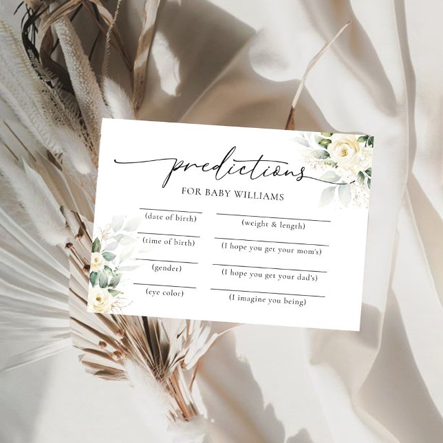 Tarjeta de predicciones Baby Shower de White Roses (Subido por el creador)