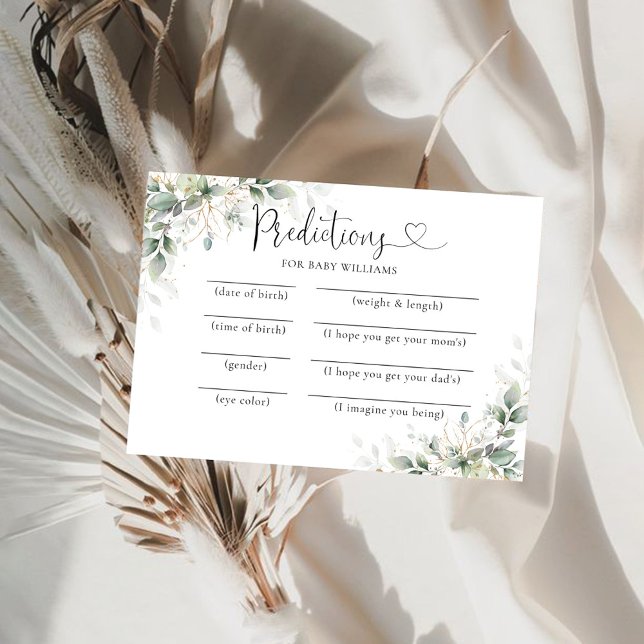 Tarjeta de predicciones Baby Shower Eucalyptus Gol (Subido por el creador)