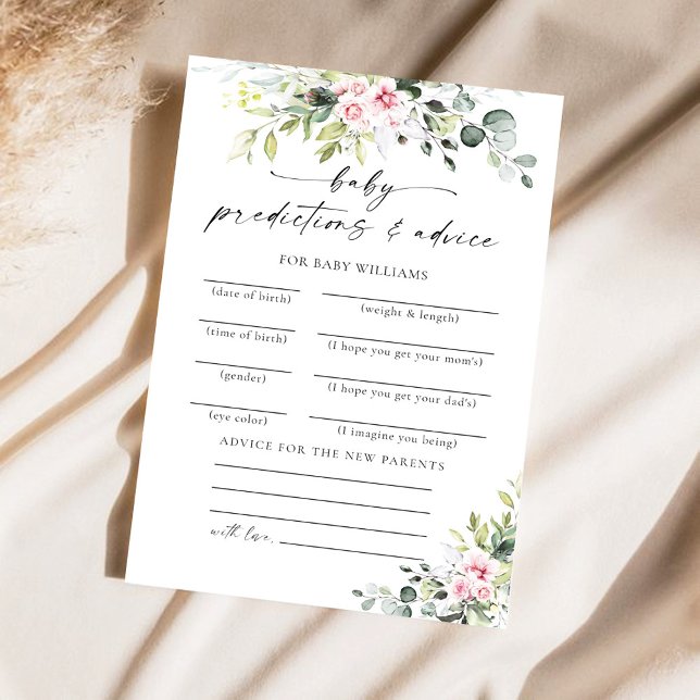 Tarjeta de predicciones Baby Shower rosa de Rubor  (Subido por el creador)