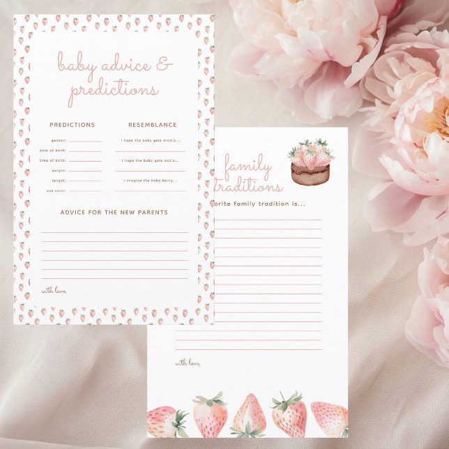 Tarjeta de predicciones de Baby Shower Berry Sweet (Berry sweet baby advice and family traditions baby shower paper sheets to complete by the guests)
