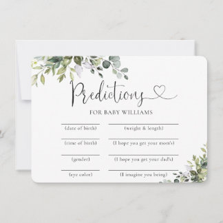 Tarjeta de predicciones de baby shower botánico el