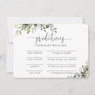 Tarjeta de predicciones de baby shower botánico el