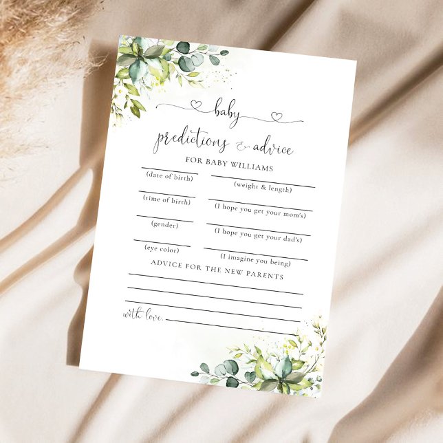 Tarjeta de predicciones de Baby Shower de verde (Subido por el creador)