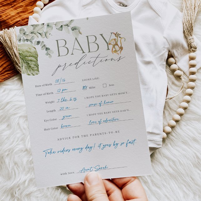 Tarjeta de predicciones de Baby Shower para el Saf (In a rush? Order this Baby Predictions game as a digital download and print at home.)