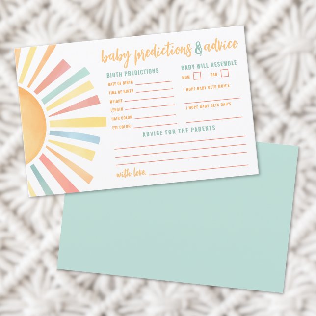 Tarjeta de predicciones de consejos de Baby Shower (Sun Baby Shower Advice Predictions Card)