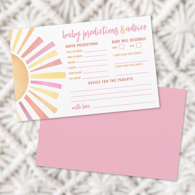 Tarjeta de predicciones de consejos de sol Baby Sh (Sunshine Advice Predictions Card Sun Baby Shower)