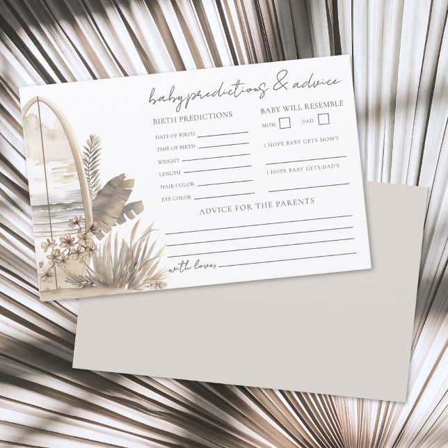 Tarjeta de predicciones de consejos para Baby Show (Boho Beach Baby Shower Advice Predictions Card)