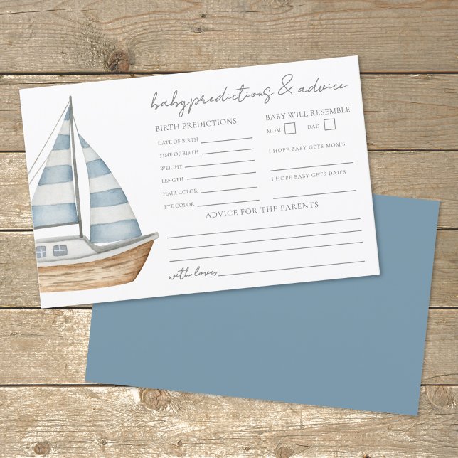 Tarjeta de predicciones de consejos para fiesta de (Nautical Baby Shower Advice Predictions Card)