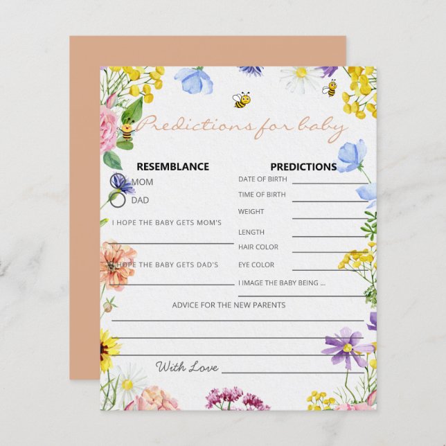 Tarjeta de predicciones de juegos de Baby Shower (Anverso / Reverso)