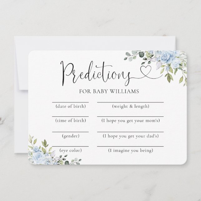 Tarjeta de predicciones para baby shower botánico  (Anverso)