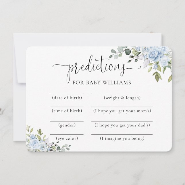 Tarjeta de predicciones para baby shower botánico  (Anverso)