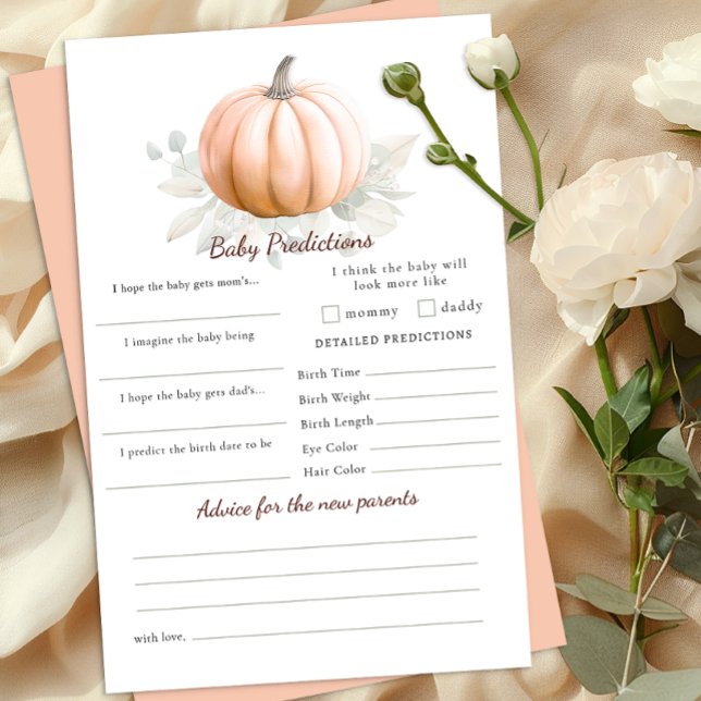 Tarjeta de predicciones para baby shower de calaba (Baby Shower Activity)