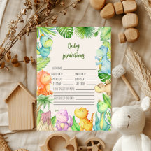 Tarjeta de predicciones para baby shower de dinosa