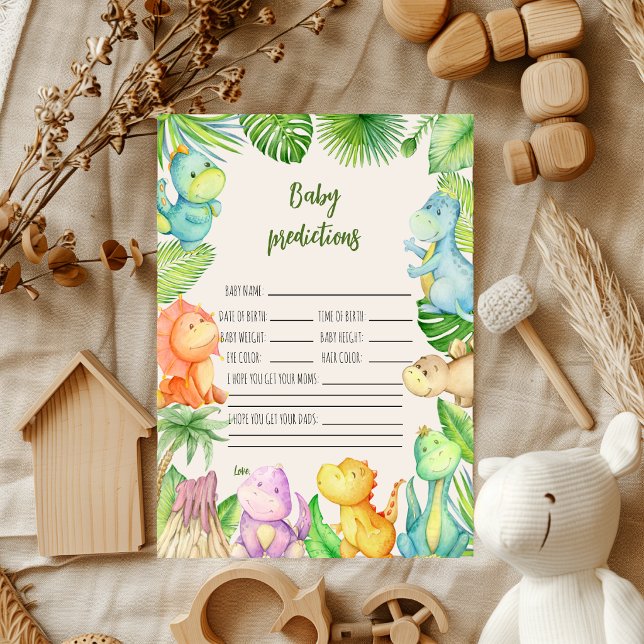 Tarjeta de predicciones para baby shower de dinosa (Subido por el creador)