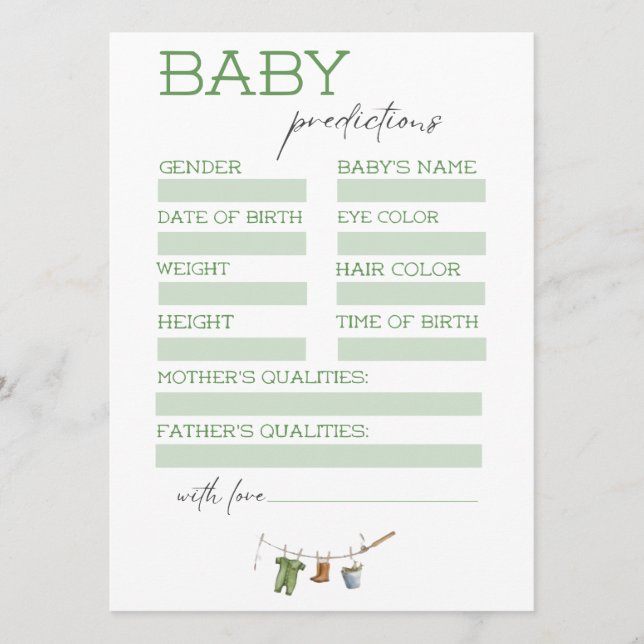 Tarjeta de predicciones para baby shower de pequeñ (Anverso)