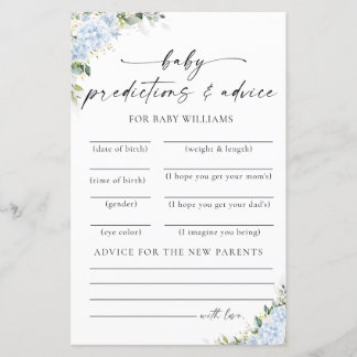 Tarjeta de predicciones para baby shower floral de