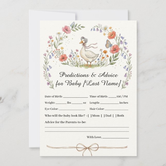 Tarjeta de predicciones para bebé de flores silves (Anverso)