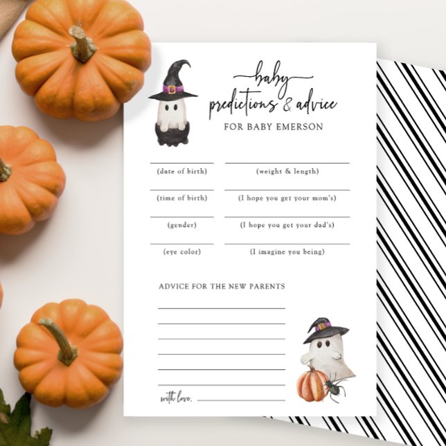 Tarjeta de predicciones para bebé de Halloween neg (A Little Boo Baby Shower Invitation Baby Predictions and Advice Card Fall Autumn Halloween)