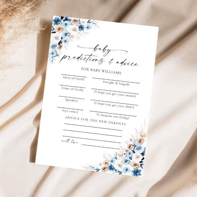 Tarjeta de predicciones para bebé floral boho azul (Subido por el creador)