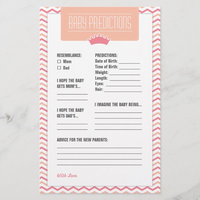Tarjeta de predicciones para bebé princesa pequeña (Anverso)