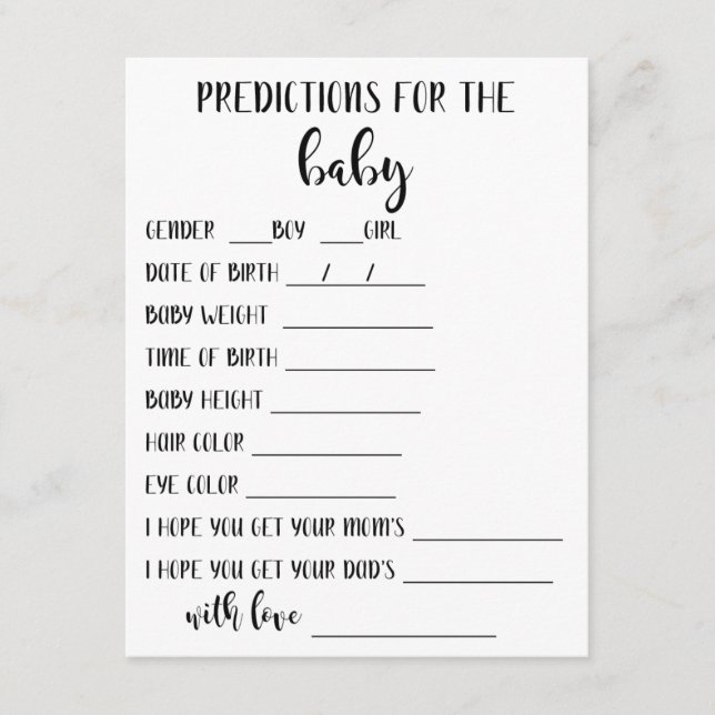 Tarjeta de predicciones para bebés (Anverso)