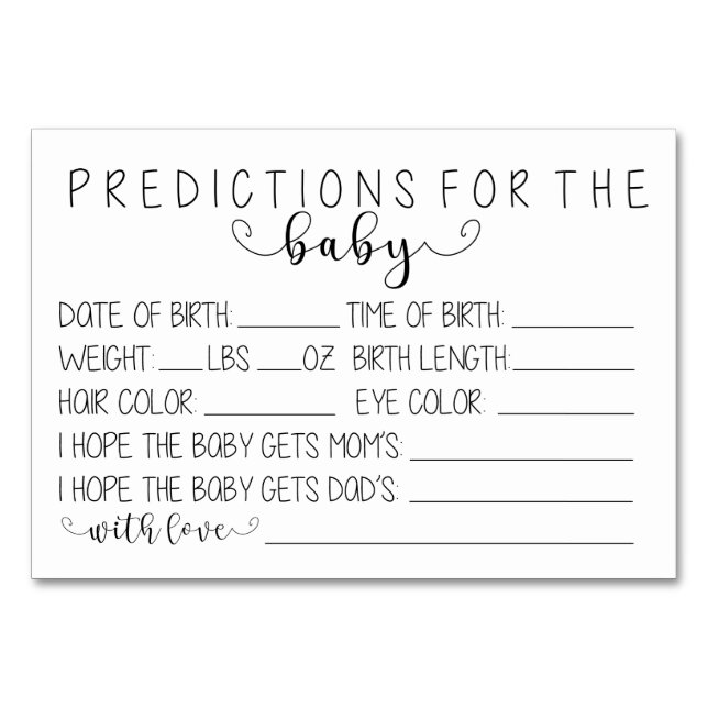 Tarjeta de predicciones para bebés (Anverso)