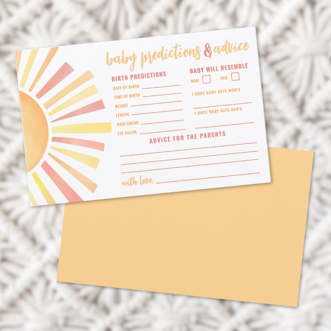 Tarjeta de predicciones para bebés con consejo par (Bright Sunshine Sun Advice Baby Predictions Card)
