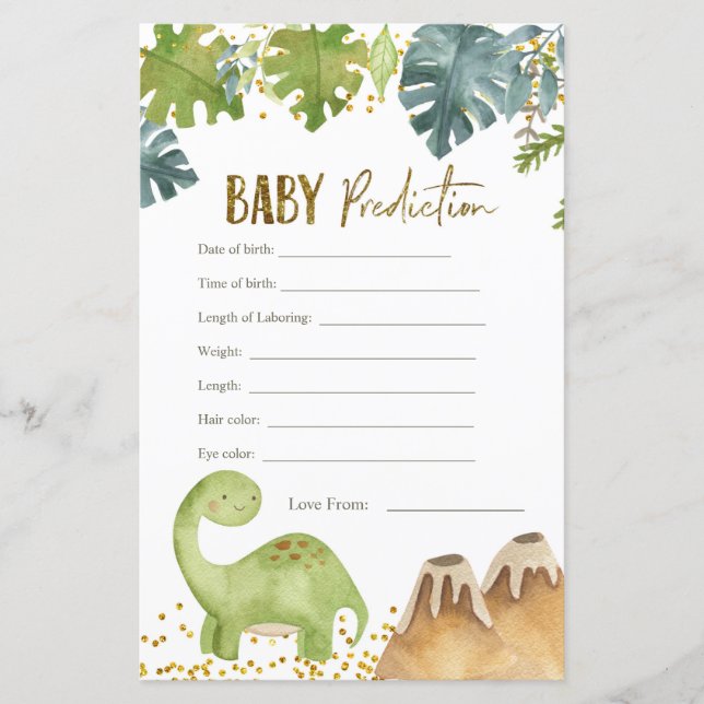 Tarjeta de predicciones para bebés de dinosaurios (Anverso)