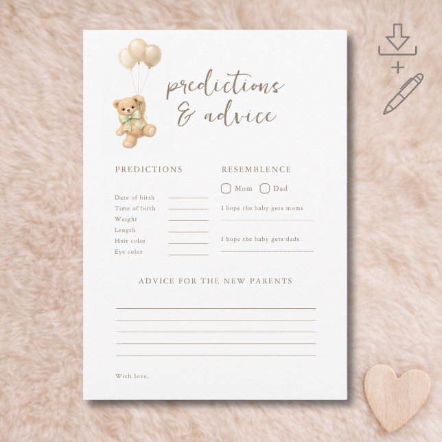 Tarjeta de predicciones y consejos para baby showe (Subido por el creador)