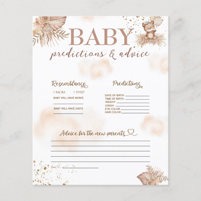 Tarjeta de predicciones y consejos para baby showe (Anverso)