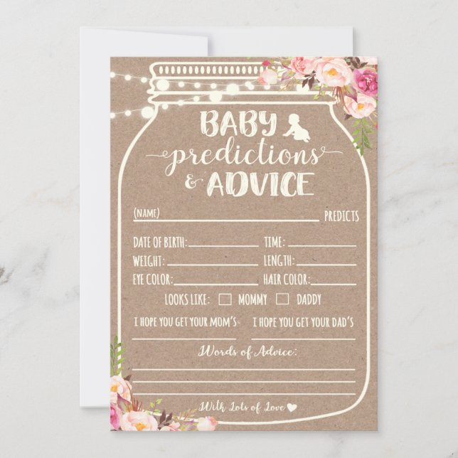 Tarjeta de predicciones y consejos para bebé (Anverso)