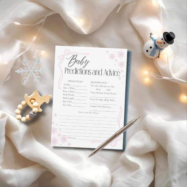 Tarjeta de predicciones y consejos para bebé Coque (Snow Coquette pink Baby Predictions & Advice Card)