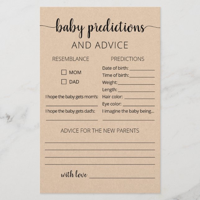 Tarjeta de predicciones y consejos para bebé Fiest (Anverso)