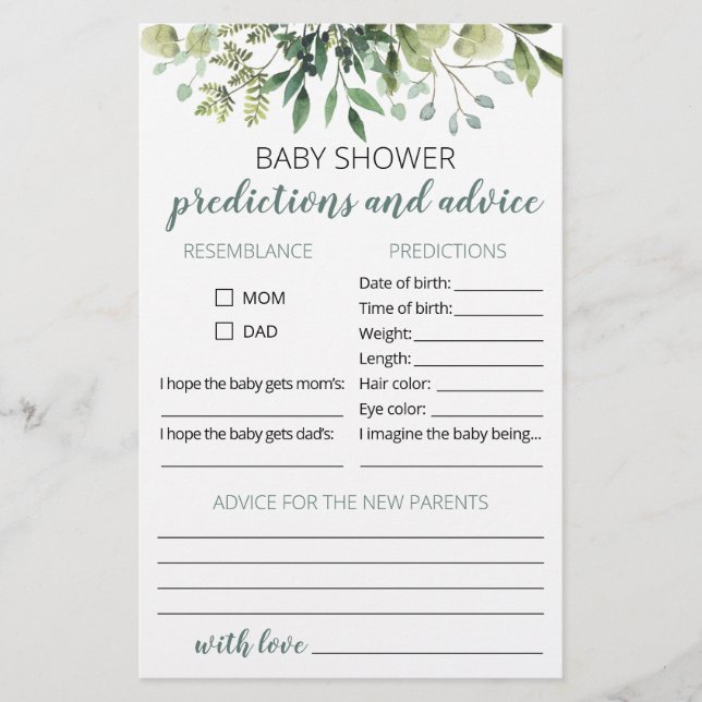 Tarjeta de predicciones y consejos para bebé Fiest (Anverso)