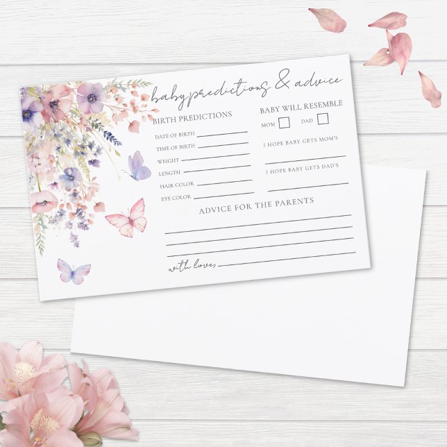 Tarjeta de predicciones y consejos para bebé Marip (Wildflower Butterfly Baby Advice Predictions Card )