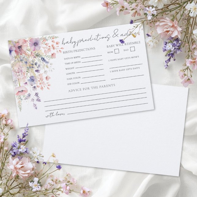 Tarjeta de predicciones y consejos para bebé Wildf (Wildflower Baby Advice Predictions Card )
