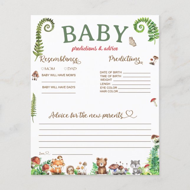 Tarjeta de predicciones y consejos para bebés (Anverso)