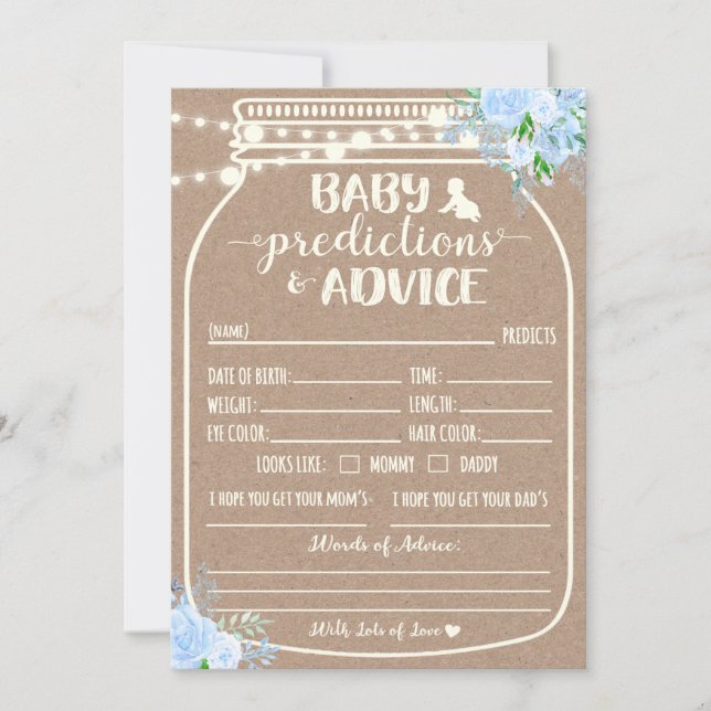 Tarjeta de predicciones y consejos para bebés (Anverso)
