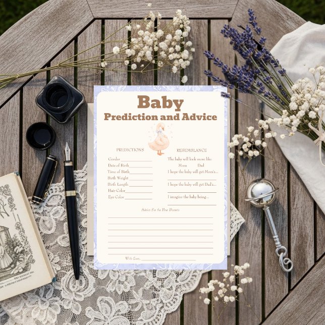 Tarjeta de predicciones y consejos Silly Goose Blu (Silly Goose Blue Baby Predictions & Advice Card)