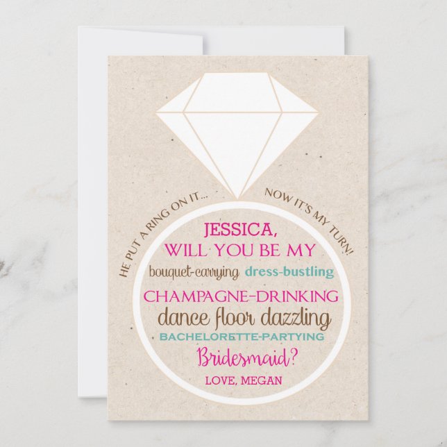 Tarjeta de preguntas a la dama de honor en rosa y  (Anverso)