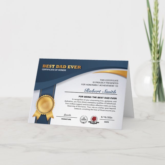 Tarjeta de premio al mejor papá de la historia del (Anverso)