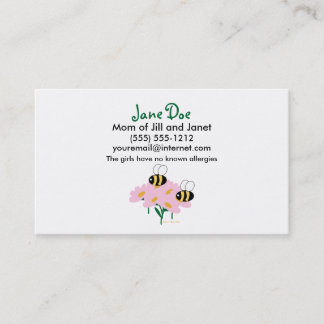 Tarjeta De Presentación 2 abejas y flores rosadas centradas