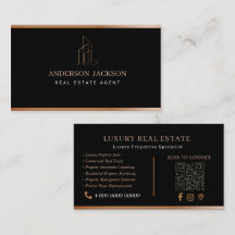 Agente de Bienes Raíces Código QR Lujo Negro Oro