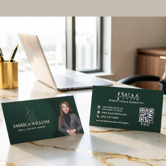Tarjeta De Presentación Agente de Bienes Raíces Especialista Foto Verde